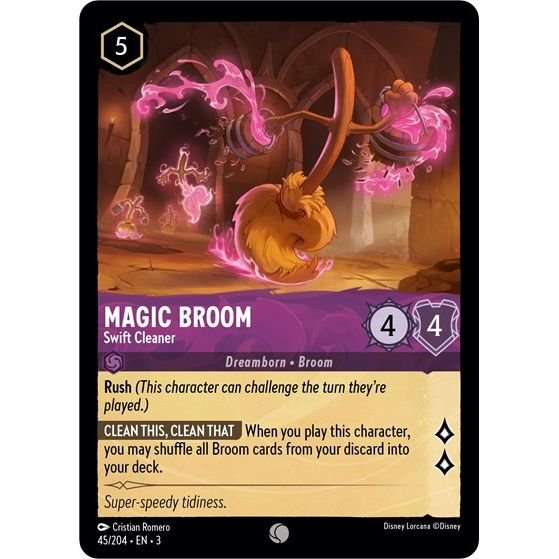 Lorcana card: Magic Broom - Swift Cleaner 045/204 from Into The Inklands (Common), front of card