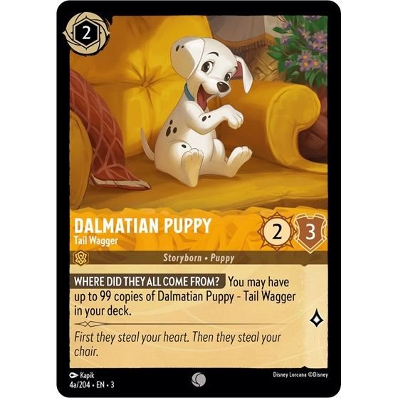 Lorcana card: Dalmatian Puppy - Tail Wagger (4a/204) 04a/204 from Into The Inklands (Common), front of card