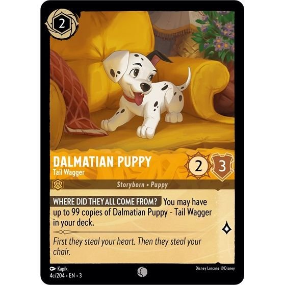 Lorcana card: Dalmatian Puppy - Tail Wagger (4c/204) 04c/204 from Into The Inklands (Common), front of card