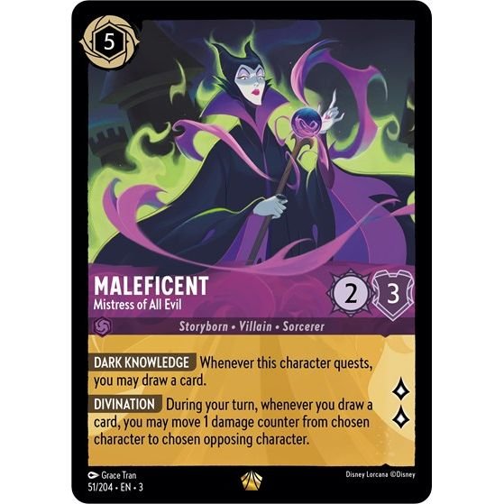 Lorcana card: Maleficent - Mistress of All Evil 051/204 from Into The Inklands (Legendary), front of card