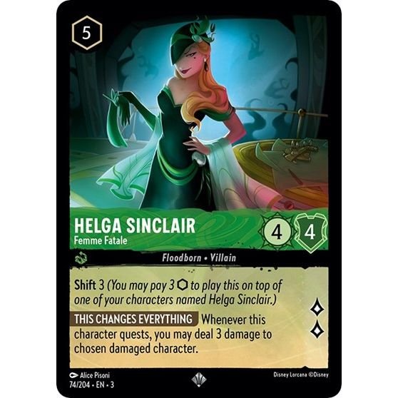 Lorcana card: Helga Sinclair - Femme Fatale 074/204 from Into The Inklands (Super Rare), front of card