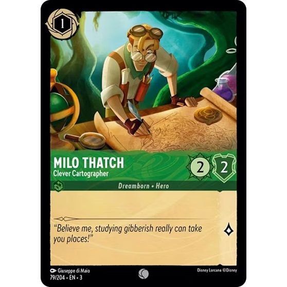 Lorcana card: Milo Thatch - Clever Cartographer 079/204 from Into The Inklands (Common), front of card