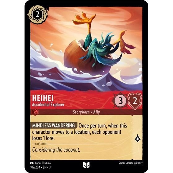 Lorcana card: HeiHei - Accidental Explorer 107/204 from Into The Inklands (Uncommon), front of card