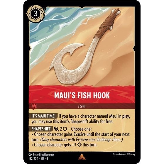 Lorcana card: Maui's Fish Hook 132/204 from Into The Inklands (Rare), front of card
