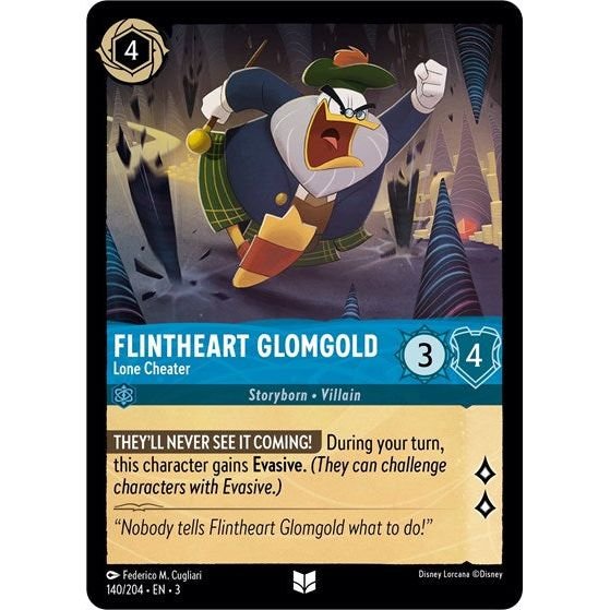 Lorcana card: Flintheart Glomgold - Lone Cheater 140/204 from Into The Inklands (Uncommon), front of card