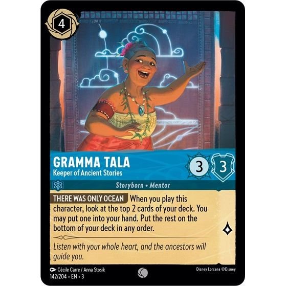Lorcana card: Gramma Tala - Keeper of Ancient Stories 142/204 from Into The Inklands (Common), front of card