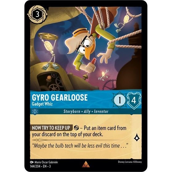 Lorcana card: Gyro Gearloose - Gadget Whiz 144/204 from Into The Inklands (Rare), front of card