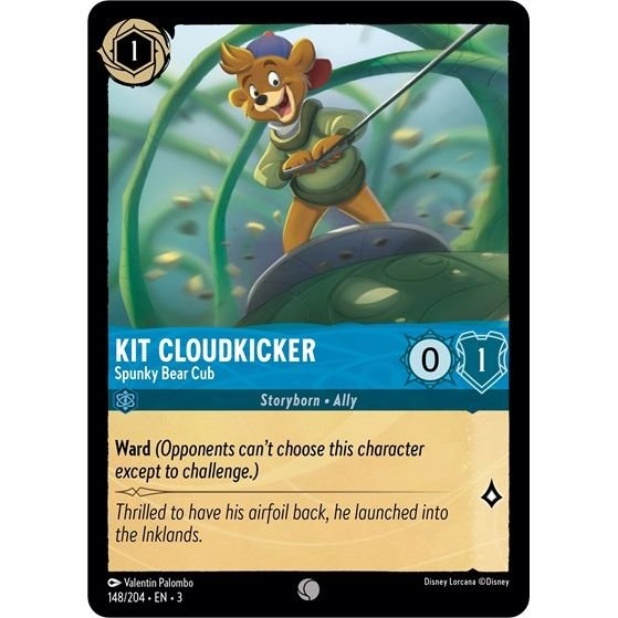 Lorcana card: Kit Cloudkicker - Spunky Bear Cub 148/204 from Into The Inklands (Common), front of card