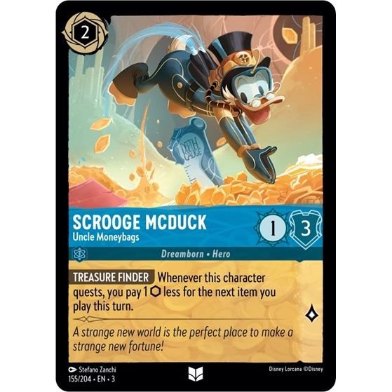 Lorcana card: Scrooge McDuck - Uncle Moneybags 155/204 from Into The Inklands (Uncommon), front of card