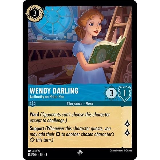 Lorcana card: Wendy Darling - Authority on Peter Pan 158/204 from Into The Inklands (Super Rare), front of card