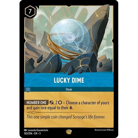 Lorcana card: Lucky Dime 165/204 from Into The Inklands (Legendary), front of card