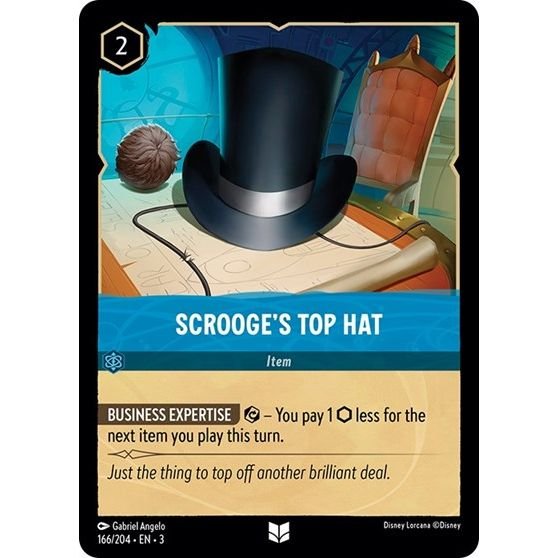 Lorcana card: Scrooge's Top Hat 166/204 from Into The Inklands (Uncommon), front of card