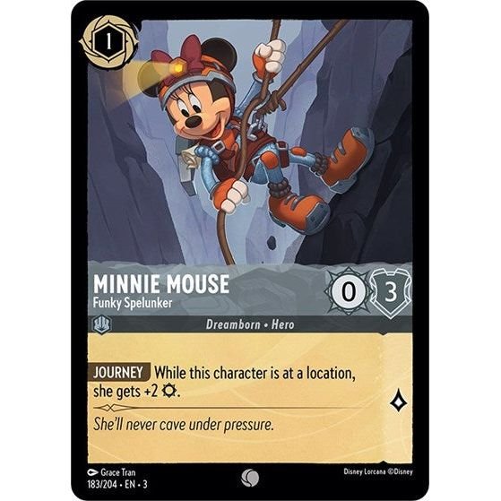 Lorcana card: Minnie Mouse - Funky Spelunker 183/204 from Into The Inklands (Common), front of card