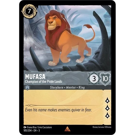 Lorcana card: Mufasa - Champion of the Pride Lands 185/204 from Into The Inklands (Rare), front of card