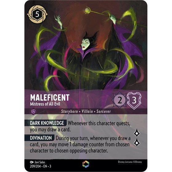 Lorcana card: Maleficent - Mistress of All Evil 209/204 from Into The Inklands (Enchanted), front of card