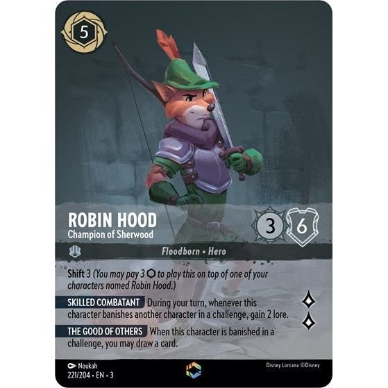 Lorcana card: Robin Hood - Champion of Sherwood 221/204 from Into The Inklands (Enchanted), front of card