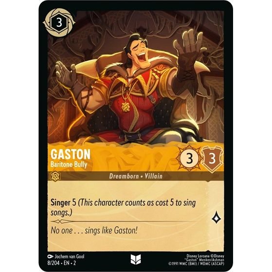 Lorcana card: Gaston - Baritone Bully 008/204 from Rise of the Floodborn (Uncommon), front of card