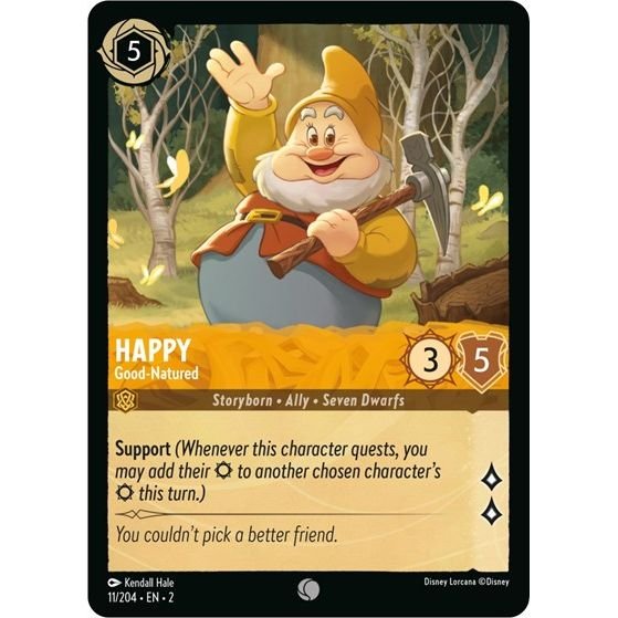 Lorcana card: Happy - Good-Natured 011/204 from Rise of the Floodborn (Common), front of card