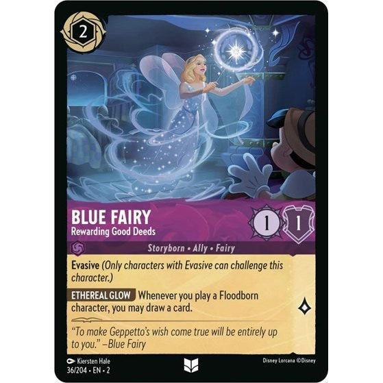 Lorcana card: Blue Fairy - Rewarding Good Deeds 036/204 from Rise of the Floodborn (Uncommon), front of card