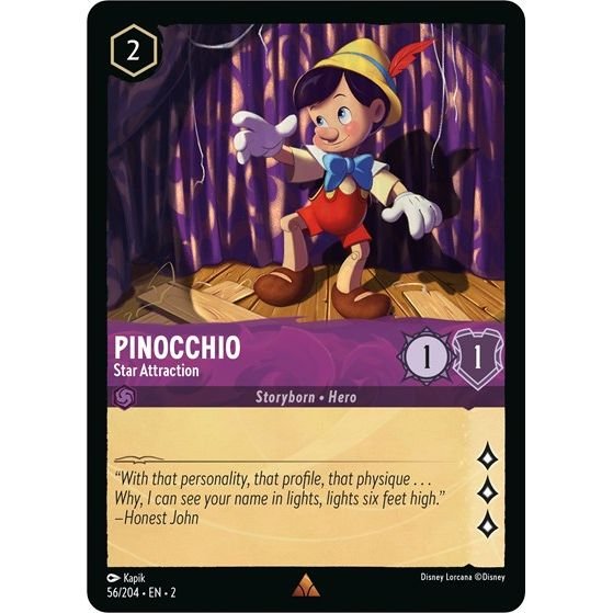 Lorcana card: Pinocchio - Star Attraction 056/204 from Rise of the Floodborn (Rare), front of card