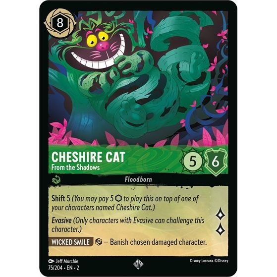 Lorcana card: Cheshire Cat - From the Shadows 075/204 from Rise of the Floodborn (Super Rare), front of card