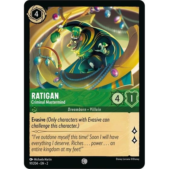 Lorcana card: Ratigan - Criminal Mastermind 091/204 from Rise of the Floodborn (Common), front of card