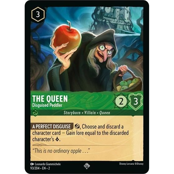 Lorcana card: The Queen - Disguised Peddler 093/204 from Rise of the Floodborn (Super Rare), front of card
