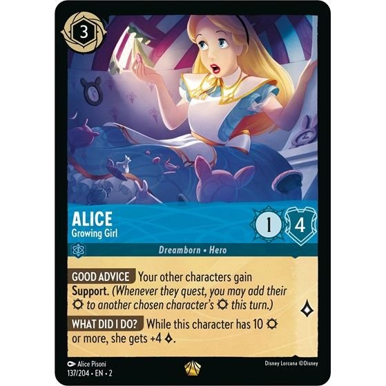 Lorcana card: Alice - Growing Girl 137/204 from Rise of the Floodborn (Legendary), front of card