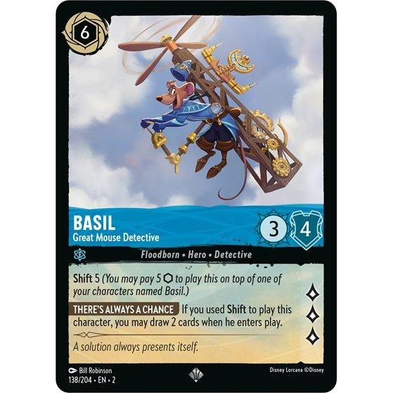 Lorcana card: Basil - Great Mouse Detective 138/204 from Rise of the Floodborn (Super Rare), front of card