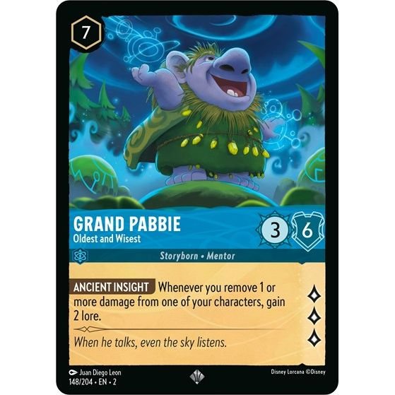 Lorcana card: Grand Pabbie - Oldest and Wisest 148/204 from Rise of the Floodborn (Super Rare), front of card
