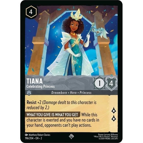 Lorcana card: Tiana - Celebrating Princess 196/204 from Rise of the Floodborn (Super Rare), front of card