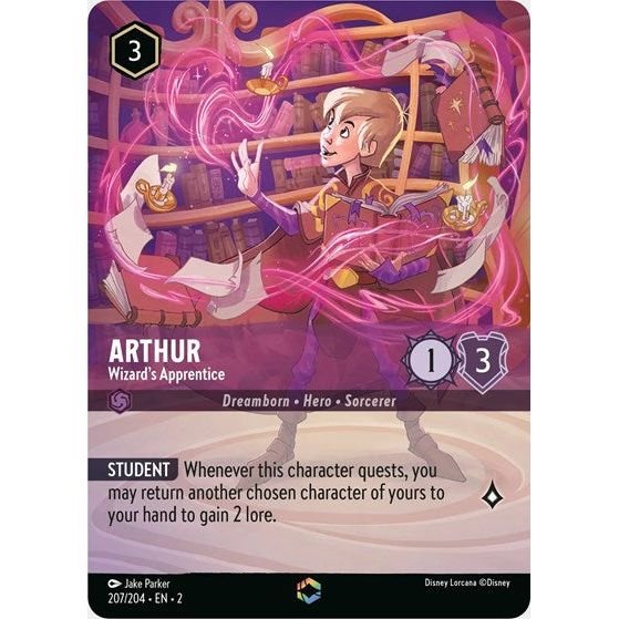 Lorcana card: Arthur - Wizard's Apprentice 207/204 from Rise of the Floodborn (Enchanted), front of card