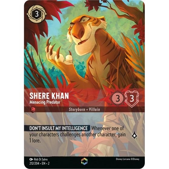 Lorcana card: Shere Khan - Menacing Predator 212/204 from Rise of the Floodborn (Enchanted), front of card