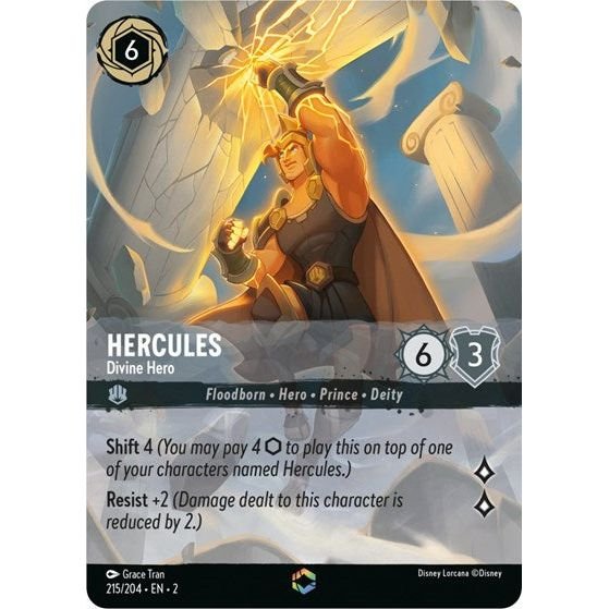 Lorcana card: Hercules - Divine Hero 215/204 from Rise of the Floodborn (Enchanted), front of card