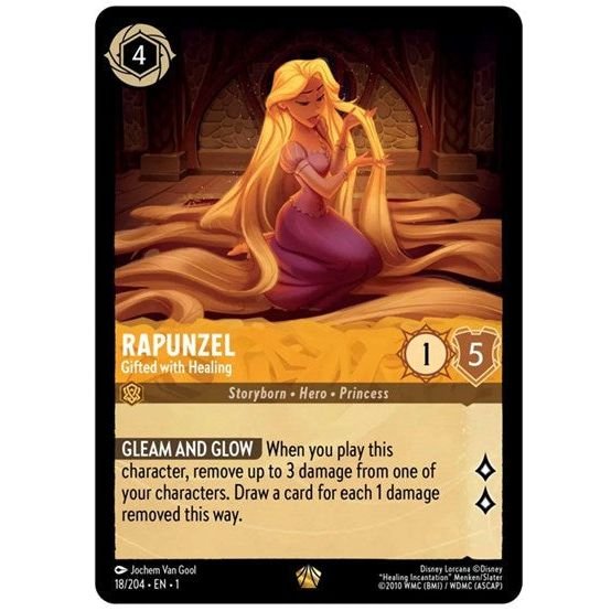 Lorcana card: Rapunzel - Gifted with Healing 018/204 from The First Chapter (Legendary), front of card
