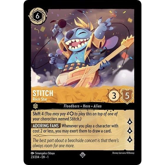 Lorcana card: Stitch - Rock Star 023/204 from The First Chapter (Super Rare), front of card