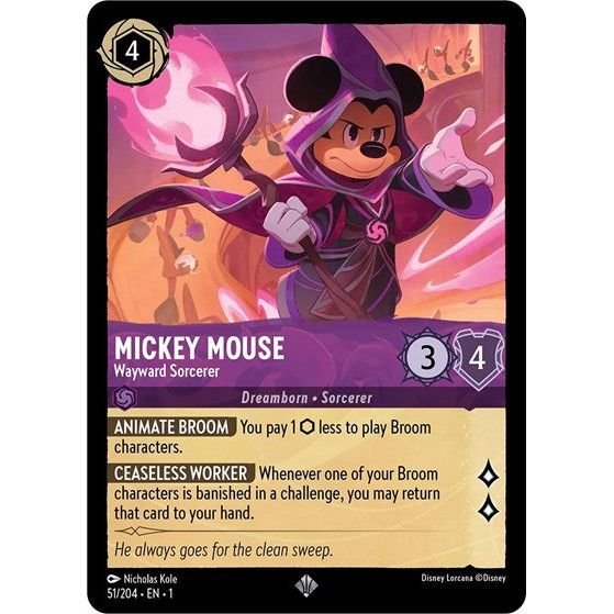 Lorcana card: Mickey Mouse - Wayward Sorcerer 051/204 from The First Chapter (Super Rare), front of card