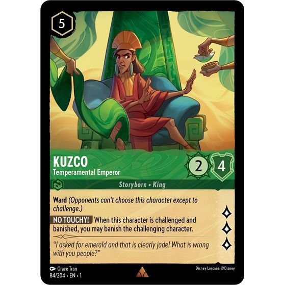 Lorcana card: Kuzco - Temperamental Emperor 084/204 from The First Chapter (Rare), front of card