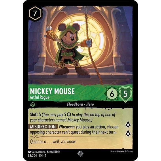 Lorcana card: Mickey Mouse - Artful Rogue 088/204 from The First Chapter (Super Rare), front of card
