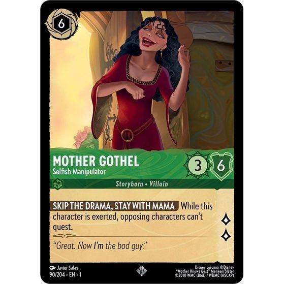 Lorcana card: Mother Gothel - Selfish Manipulator 090/204 from The First Chapter (Super Rare), front of card