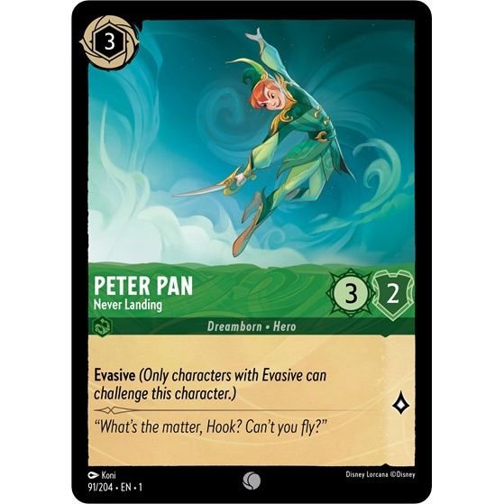 Lorcana card: Peter Pan - Never Landing 091/204 from The First Chapter (Common), front of card
