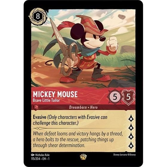 Lorcana card: Mickey Mouse - Brave Little Tailor 115/204 from The First Chapter (Legendary), front of card