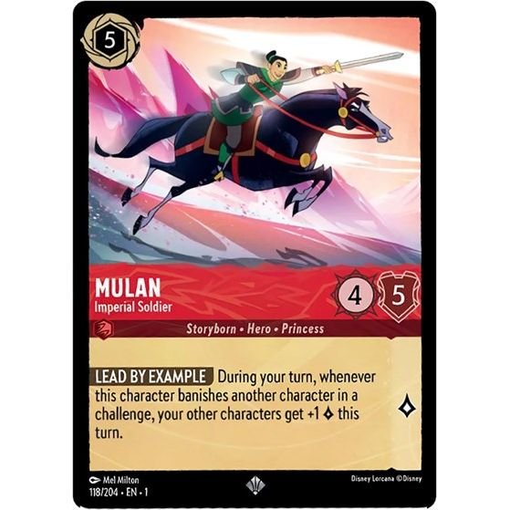 Lorcana card: Mulan - Imperial Soldier 118/204 from The First Chapter (Super Rare), front of card