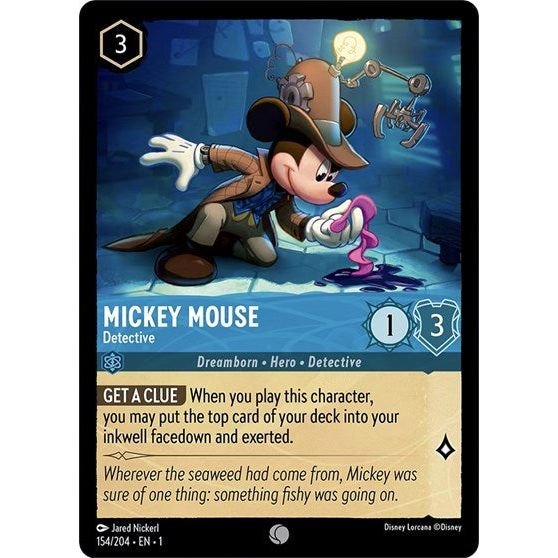 Lorcana card: Mickey Mouse - Detective 154/204 from The First Chapter (Common), front of card