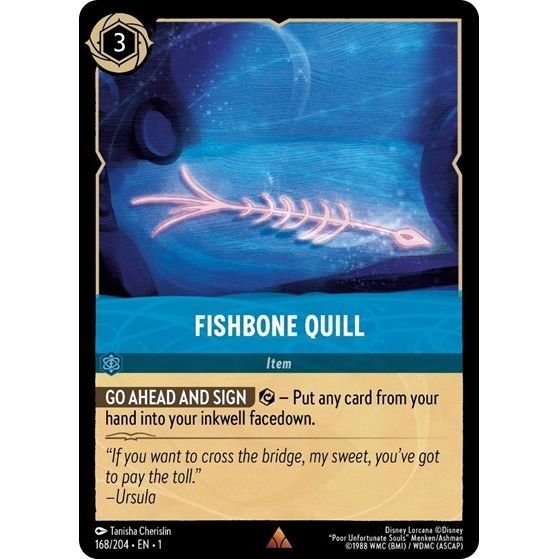 Lorcana card: Fishbone Quill 168/204 from The First Chapter (Rare), front of card