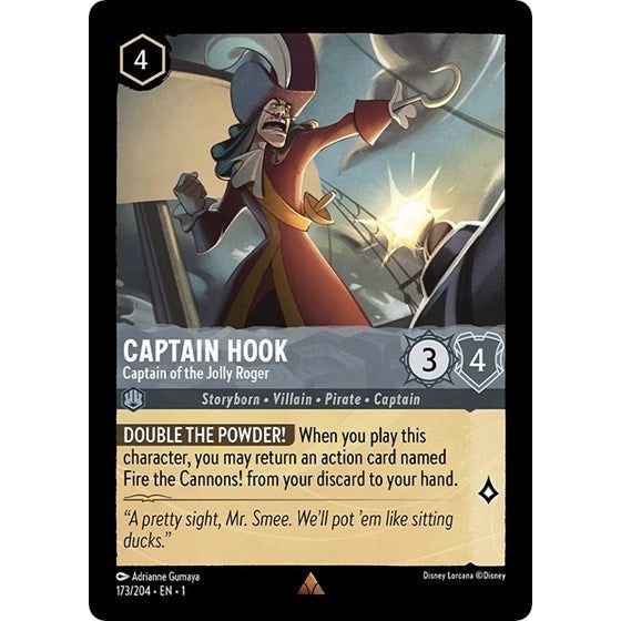 Lorcana card: Captain Hook - Captain of the Jolly Roger 173/204 from The First Chapter (Rare), front of card