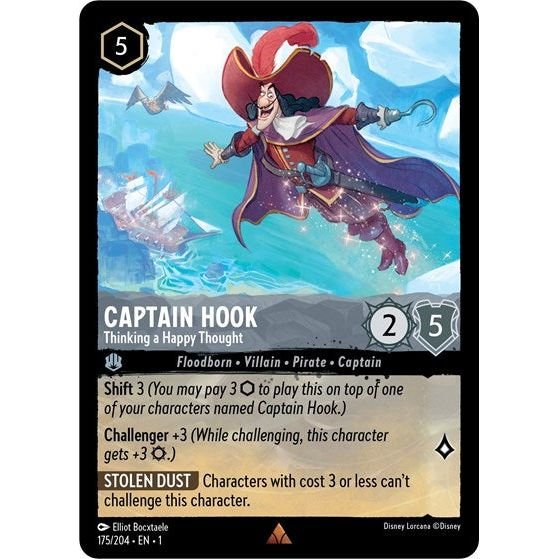 Lorcana card: Captain Hook - Thinking a Happy Thought 175/204 from The First Chapter (Rare), front of card