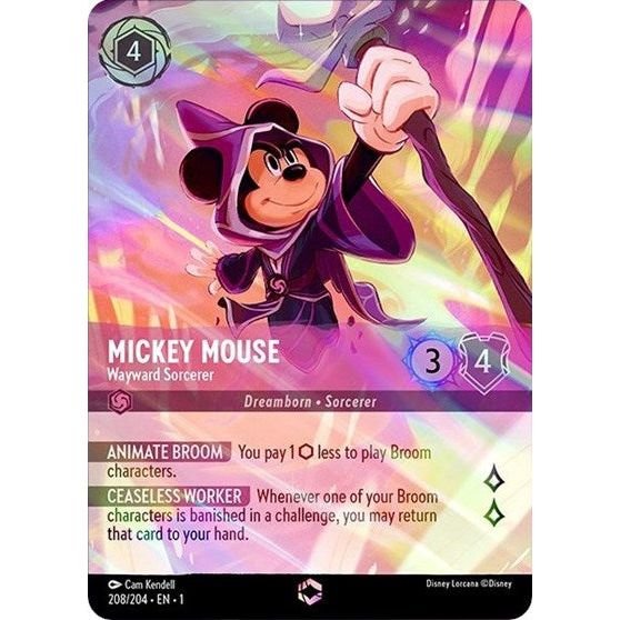 Lorcana card: Mickey Mouse - Wayward Sorcerer 208/204 from The First Chapter (Enchanted), front of card