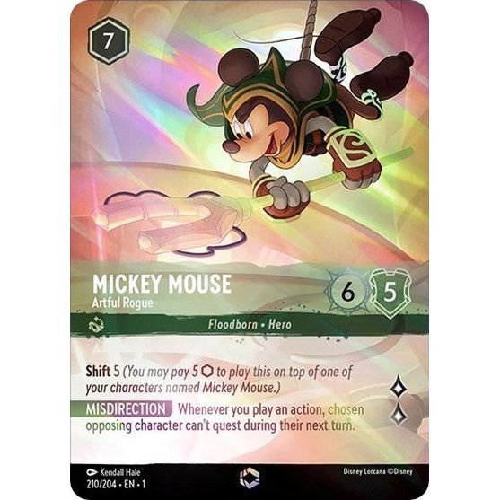 Lorcana card: Mickey Mouse - Artful Rogue 210/204 from The First Chapter (Enchanted), front of card