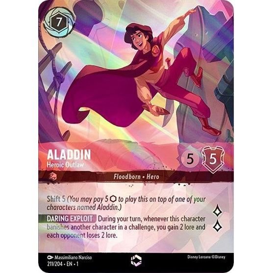 Lorcana card: Aladdin - Heroic Outlaw 211/204 from The First Chapter (Enchanted), front of card